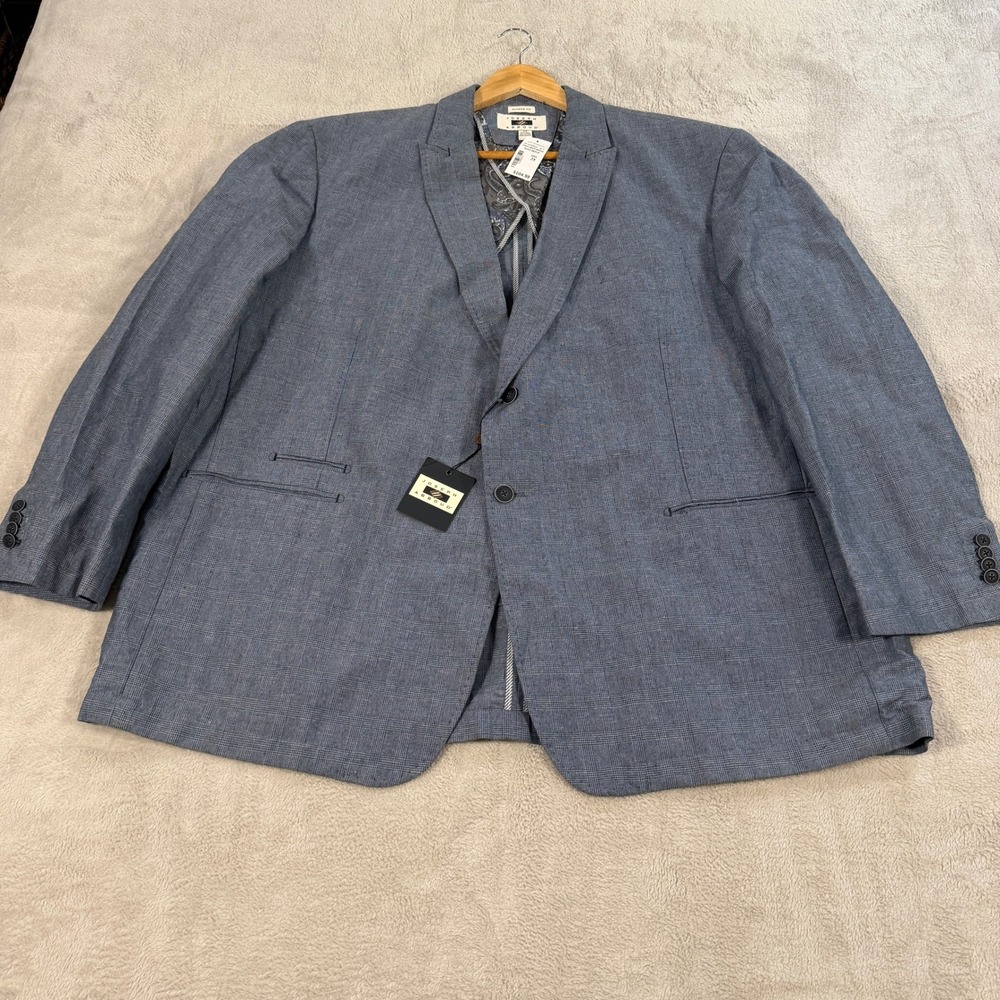 NEW Joseph Abboud Heritage Mens 3X Blue Linen Blend Glen Plaid Blazer Sport Coat